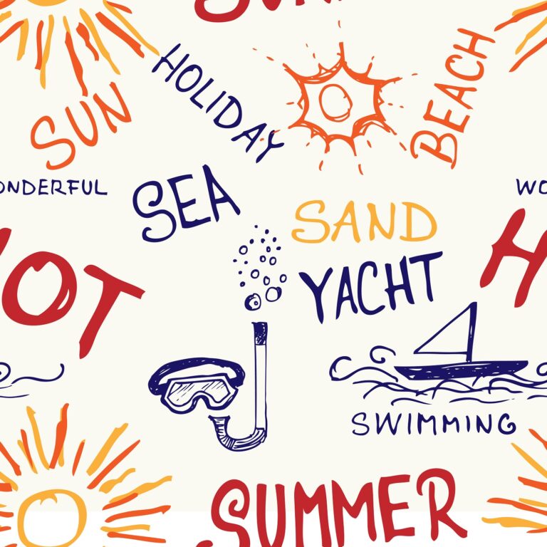 summer inspired image comprised of summer words and images like summer, sea, beach, holiday, yacht, snorkle and mask