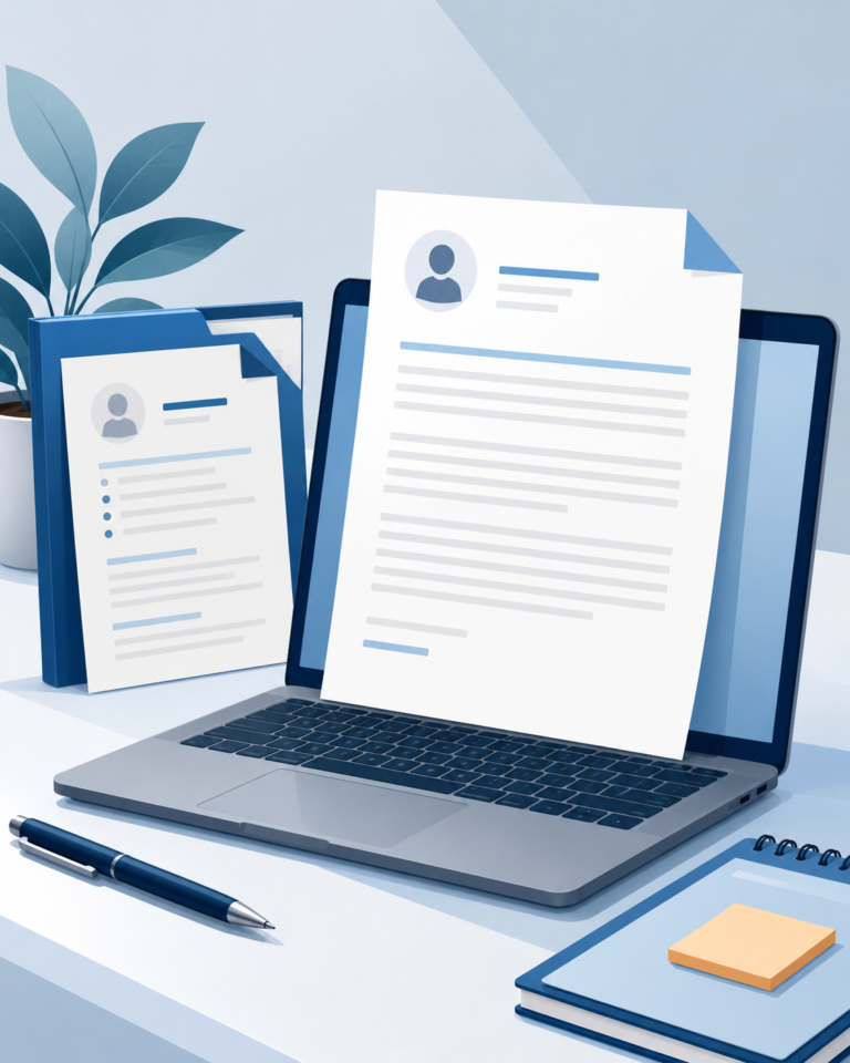 Cover letter document displayed on a laptop with supporting application materials, suggesting professional job application writing.
